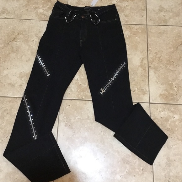 Studded zipper black denim - Picture 1 of 8